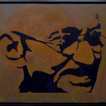 Gandhi 2015
oil, rust paint, cardboard, wood, framed
60 x 90 cm